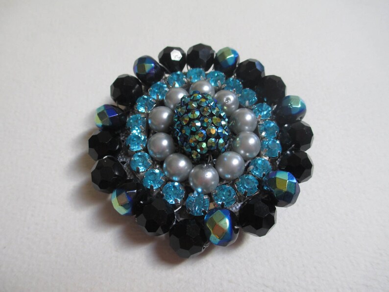 Statement Brooch Handmade Blue Black Gray Aqua Fabulous Etsy