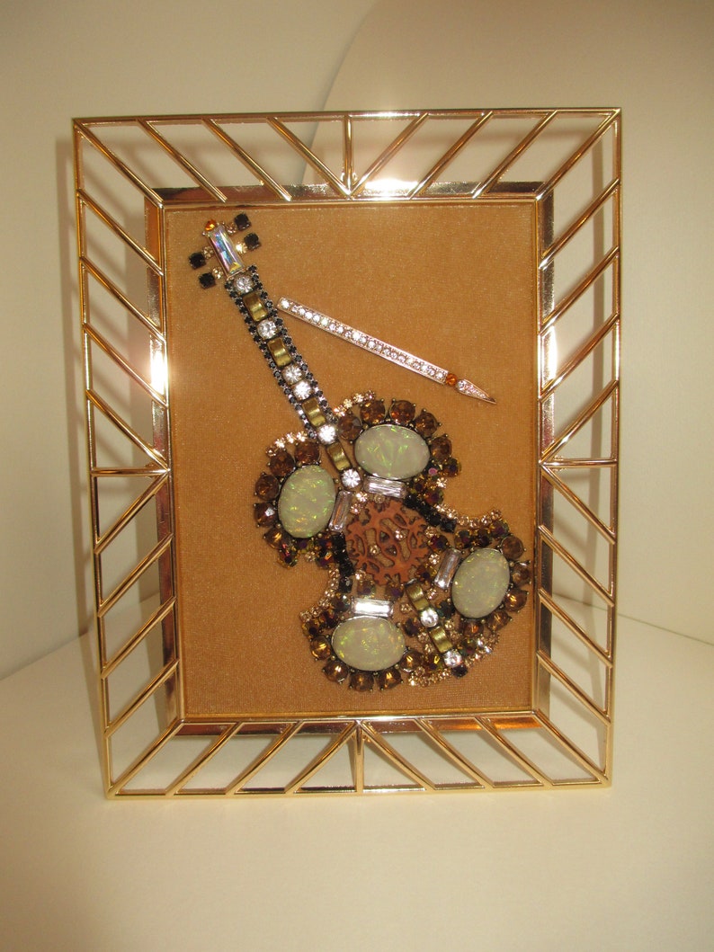 Jeweled Framed Jewelry Art Violin Musical Instrument Vintage Etsy