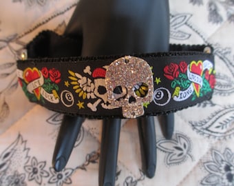 Boot Straps Shoe Jewelry Black Silver Luck Rhinestone Skull