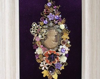 Jeweled gerahmt Schmuck Kunst Blumenstrauß Abstrakt Lila Gold Vintage Strass Floral Fabelhaftes Geschenk