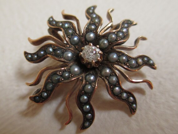 Antique Vintage 14K Victorian Starburst Brooch Pe… - image 9