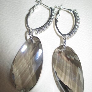 Clearance Smoky Crystal Prism Pierced Earrings Silver Tone Rhinestones image 4