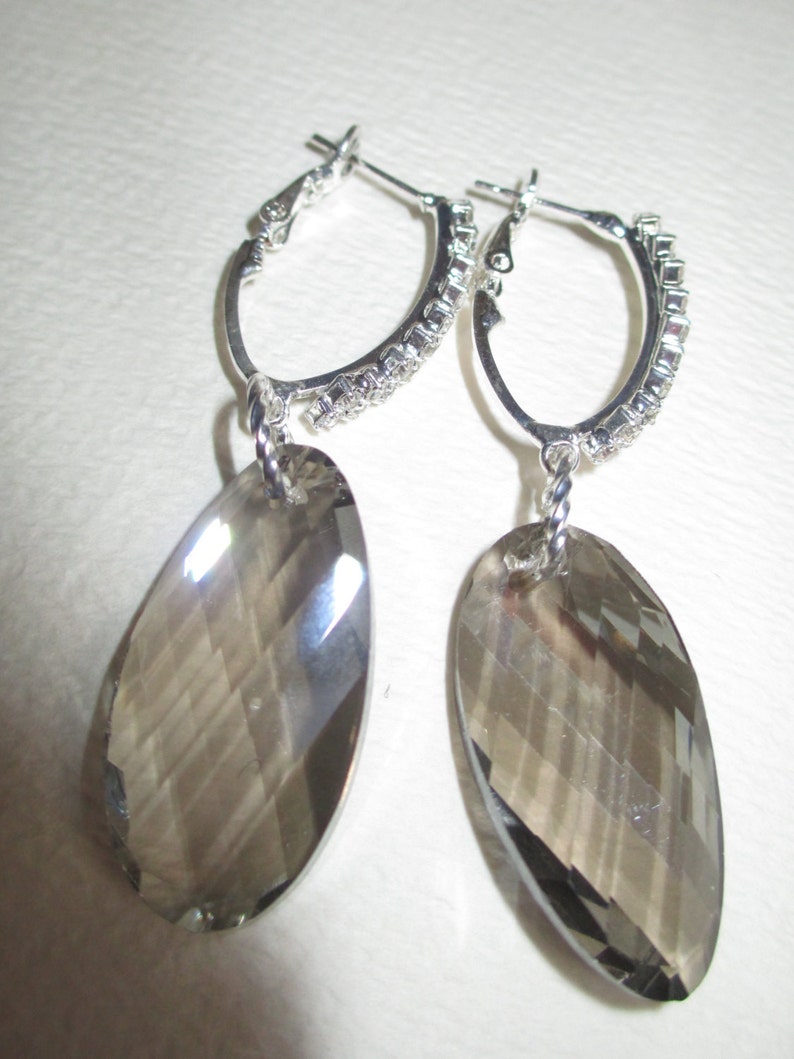 Clearance Smoky Crystal Prism Pierced Earrings Silver Tone Rhinestones image 4