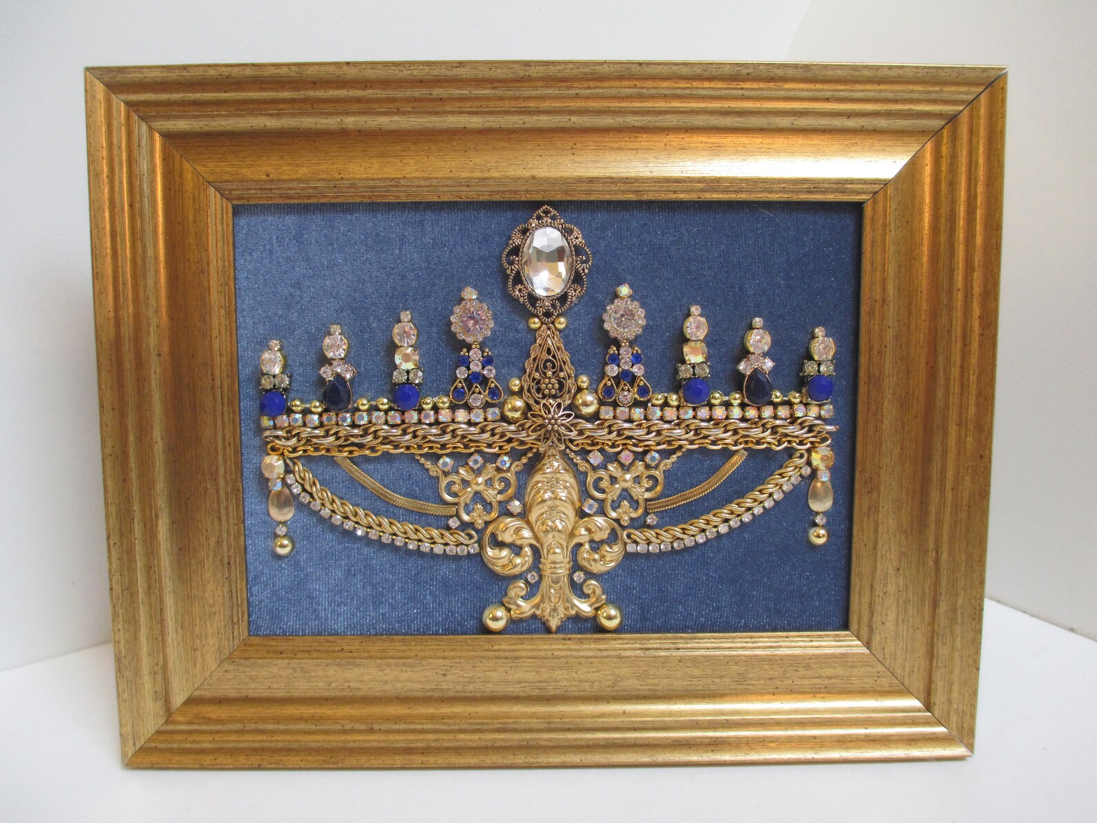 Jeweled Framed Jewelry Art Menorah Hanukkah Blue Gold Detailed Etsy