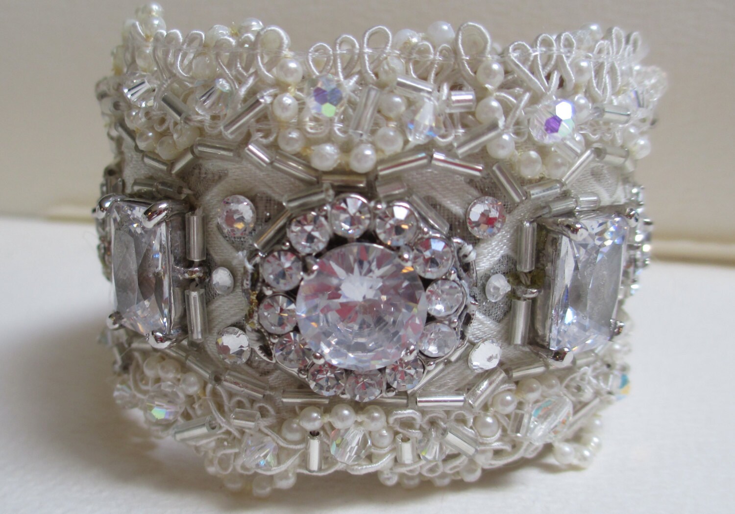 Cuff Bracelet Bridal Ivory Rhinestone Pearl Crystal Fabulous Etsy