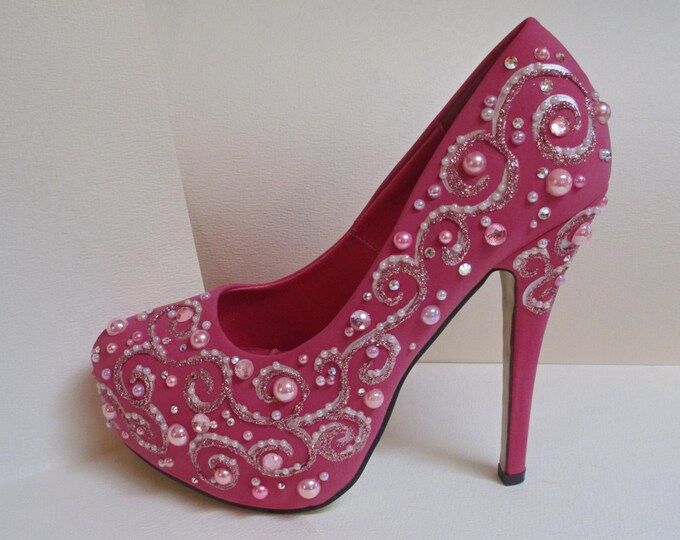 SALE Size US8 Pink Fuchsia Jeweled Hand Painted Pumps - Etsy