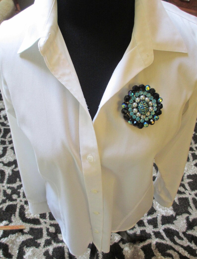 Statement Brooch Handmade Blue Black Gray Aqua Fabulous Etsy