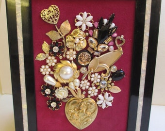Jeweled umrahmt Schmuck Kunst Blumenstrauß Gold Fuchsia Herzen Valentine Geschenk