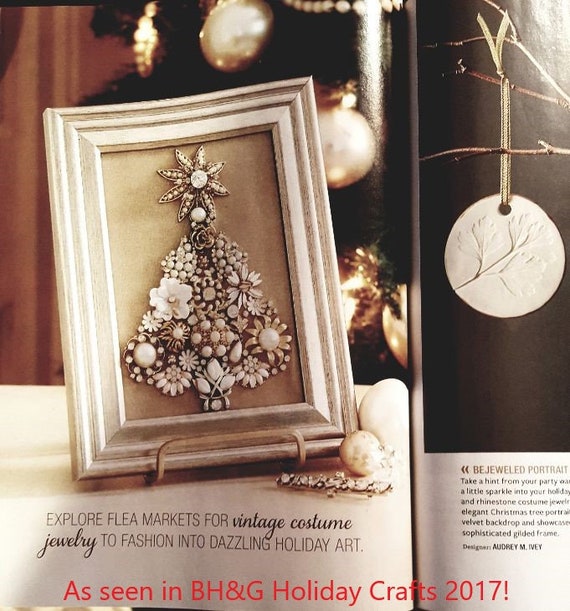 【CTHY】HIGH-END JEWELRY ORNAMENT Jeweled Framed Jewelry Art Christmas Tree White Black Gold Vintage