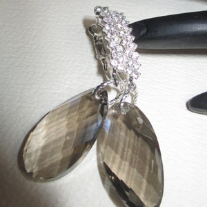 Clearance Smoky Crystal Prism Pierced Earrings Silver Tone Rhinestones image 5