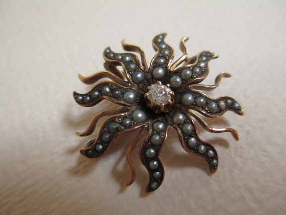 Antique Vintage 14K Victorian Starburst Brooch Pe… - image 8