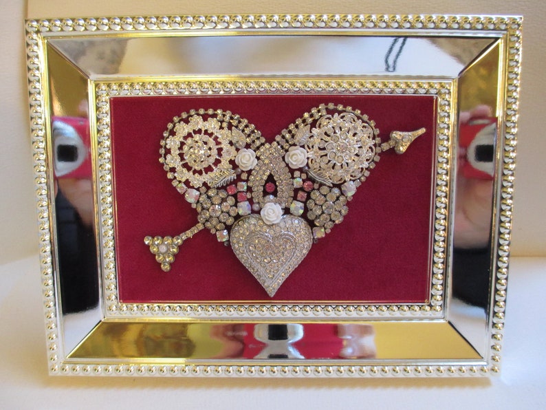 Jeweled Framed Jewelry Heart Valentine Fuchsia Pink Silver Vintage Rhinestone Gorgeous