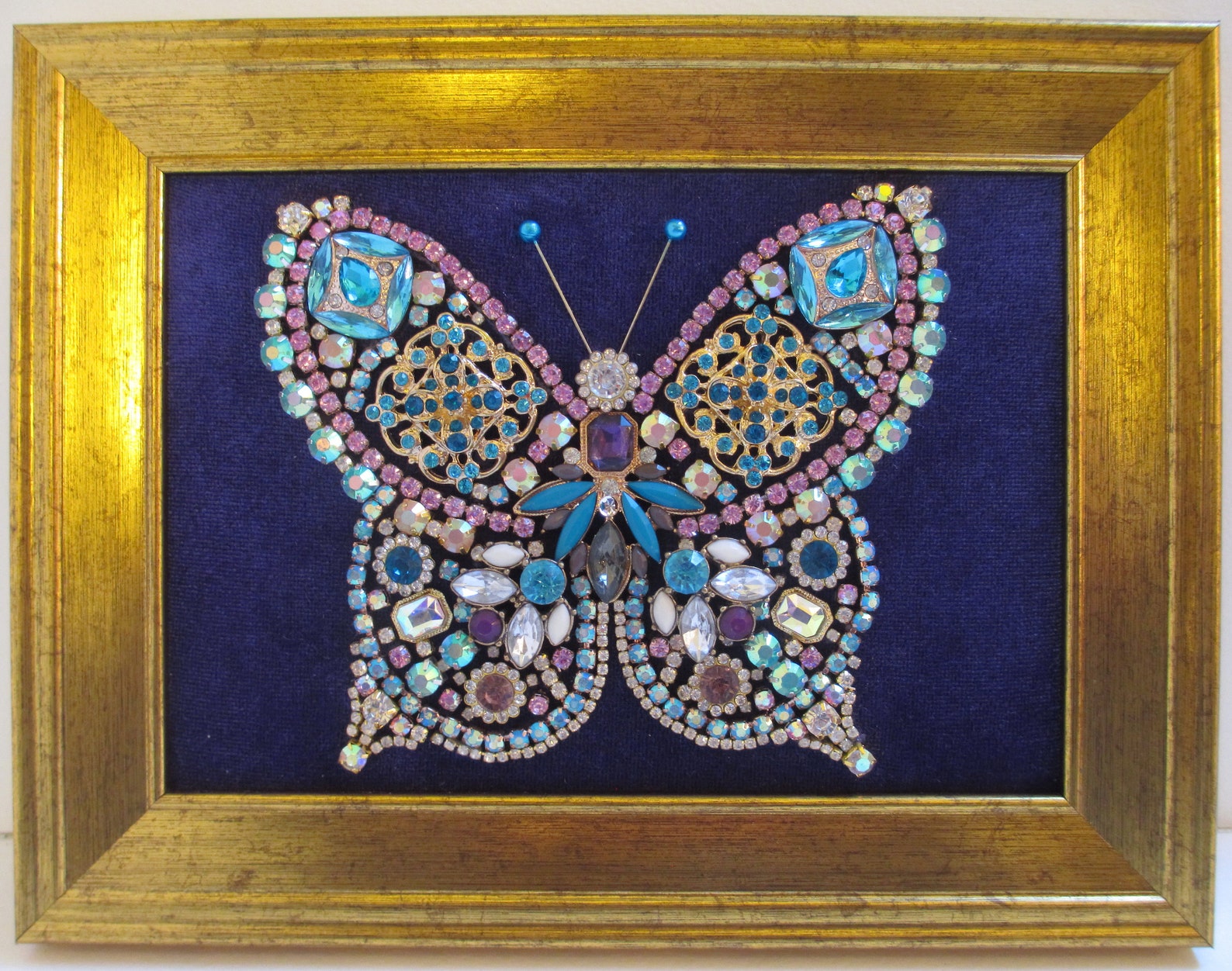 Jeweled Framed Jewelry Art Butterfly Purple Blue Gold Etsy