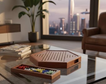 Wooden Chinese Checkers Set – Classic Board Game with Marble Storage