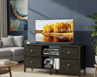 Modern Wooden TV Stand with Drawers, Media Console with Storage Shelves, Farmhouse Entertainment Center for Living Room