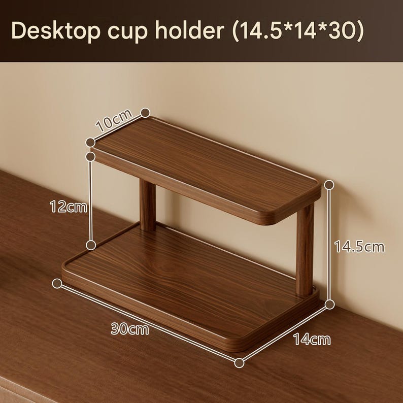 Two Tier Wooden Stand, Modern Natural Wood Display Shelf, Countertop Organizer image 2