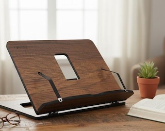 Walnut Wood Book Stand – Adjustable Cookbook, Tablet & Reading Holder for Kitchen and Desk