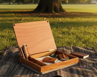 Wooden Lap Desk with Storage Compartments, Portable Laptop Work Tray