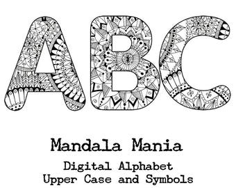 Digital Esalphabet - Mandala Mania! Großbuchstaben, Zahlen & Symbole
