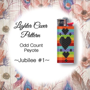 Beaded Lighter Cover - Odd Count Peyote Pattern - Rainbow Black Hearts