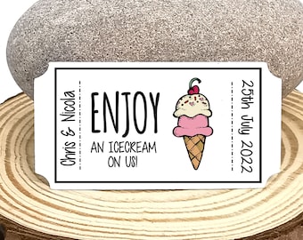 Ticket Style "Free Icecream" Tokens for Weddings/Birthday Parties | 25 Tokens Per Pack | Baby's First Birthday | Hen Parties