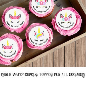 Unicorno Commestibile Cupcake Toppers / Unicorn Faces Birthday Cake Toppers / Personalizzato - 3 misure disponibili!