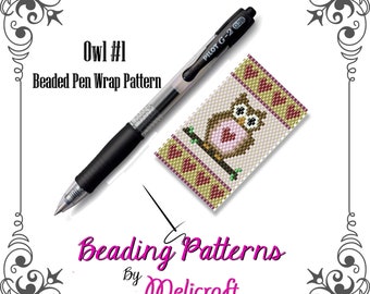 Beaded Pen Wrap Pattern - Owl #1 - Instant Download - Peyote Stitch