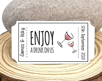 Ticket Style "Free Drink" Tokens for Weddings - 3 Designs to choose, 25 Tokens Per Pack