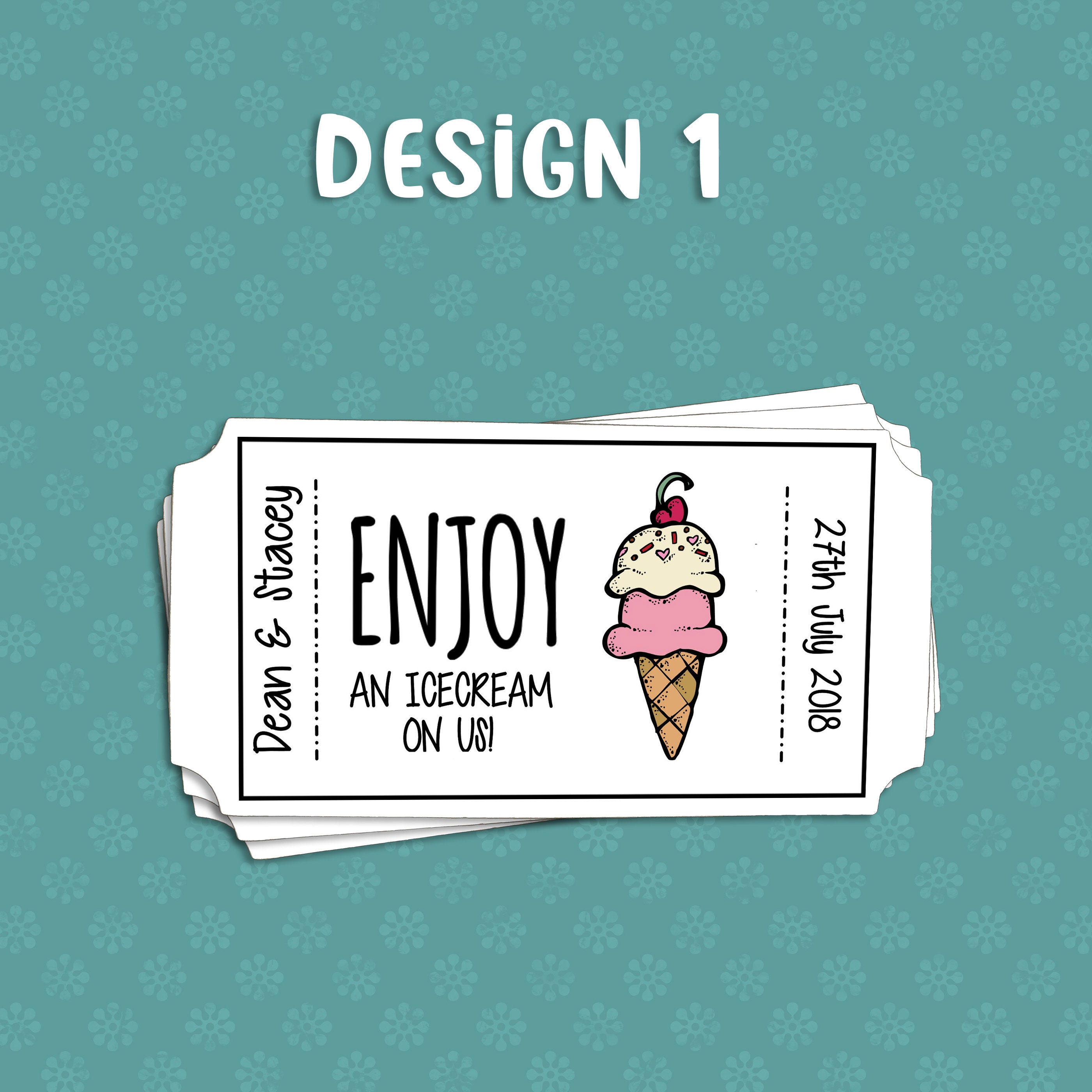 Ticket Style Big "Free Icecream" Tokens for Weddings/Birthday Parties