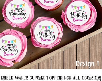 Joyeux anniversaire CupCake Toppers | Décorations de gâteaux comestibles et personnalisés! | 6 designs et 4 tailles au choix !