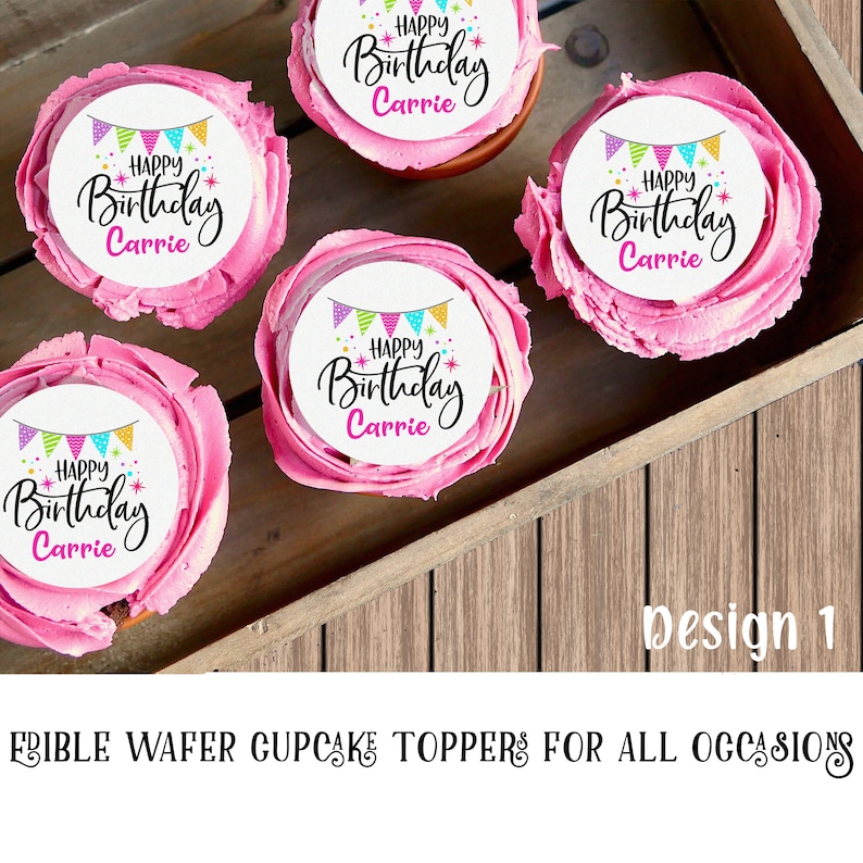 Happy Birthday CupCake Toppers Edible and Personalised Cake Etsy