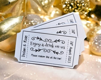 Personalized Wedding Drink Tokens: Ticket Style, 3 Designs (25 per Pack)