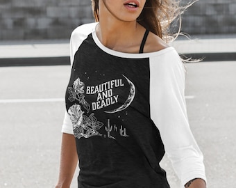 Sacred Datura-raglanshirt, woestijntuin, maan, botanisch shirt