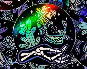 Crystal Midnight Holographic Vinyl Sticker, Sphinx Moth Die-Cut