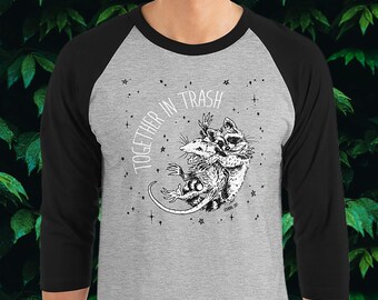 Together in Trash Raglan, baseball-T-shirt, Raccoon and Opossum, tweekleurig shirt met 3/4-mouwen