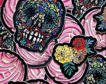 Day of the Dead Sticker Set, Sugar Skull, Marigold, Concha