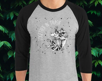 Long sleeve t-shirt "Together in Trash" Raglan, baseball Tee, raccoon and opossum