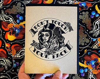 Notecard, raised lettering, letterpress, recycled paper, greeting cards "Don't Touch Your Face"