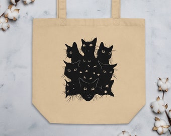 Draagtas "Void Kitty" van biologisch katoen met herbruikbare zwarte katten