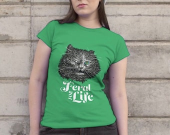 T-shirt met korte mouwen "Feral For Life" Green-eyed street cat