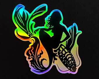 Koi Mermaid Holographic Sticker, Die-Cut Vinyl Decal