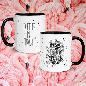 Ceramic mug "Together In Trash", Raccoon and Opossum, collectible mug