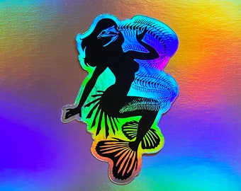 Lionfish Mermaid, Eel Skeleton Holographic Sticker