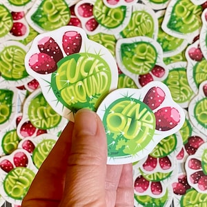 Vinyl decal set of 2 &quot;F*ck Around, Find Out&quot; waterproof die-cut art stickers prickly pear cactus