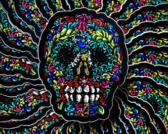 Frosted Sugar Skull Vinyl Sticker, Calavera Art Decal