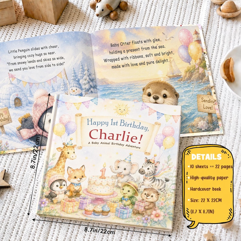 Personalized First Birthday Book, Custom Baby Name Storybook, 1st Birthday Keepsake Gift, Gift From Grandma Aunt Godmom, Boys Girls image 8