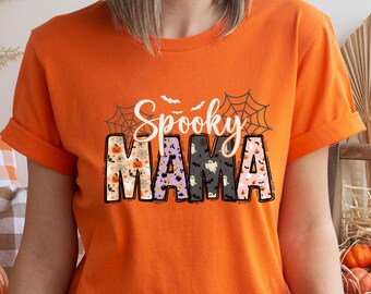 Spooky Mama Shirt, Retro Halloween Shirt For Mother, Halloween Mom Shirt Gift, Halloween Mama Tshirt, Spooky Season, Retro Shirt.