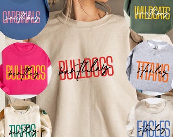 Custom School Mascot Sweatshirt, Personalize Team Spirit Shirt, Game Day Outfit, Cheer Mascot Shirt, Girly Mascot Shirt, Back To School Gift