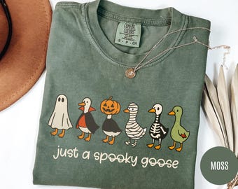 Comfort Colors® Halloween Funny Goose Shirt, Just a Spooky Goose Shirt, Halloween Shirt, Skeleton Goose Tee, Spooky Season Shirt, Spooky Tee