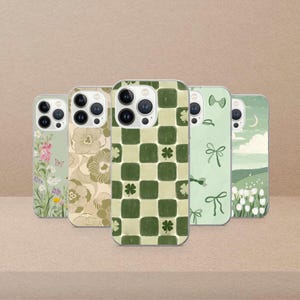 Funda floral verde salvia para iPhone 17Pro, 16, 15, 14, 13, 12, Samsung S25, S24, S23Fe, S22, A16, A26, A56, Pixel 10, 9Pro